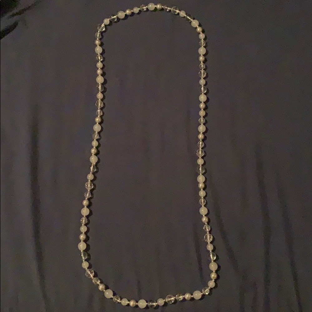 Long necklace with clear and silver beads